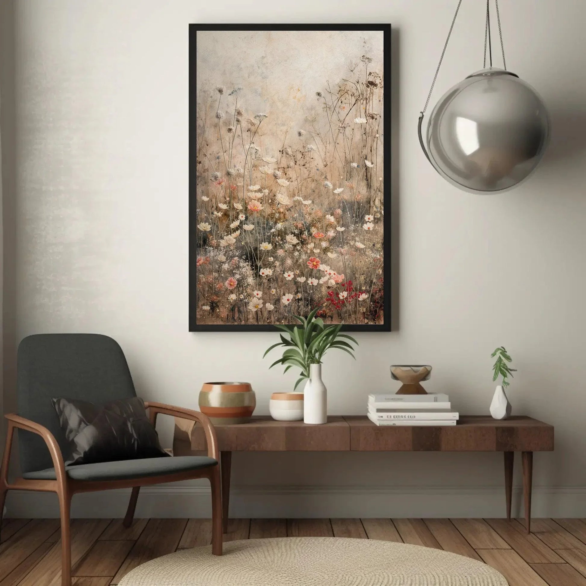 Wildflowers Field Vertical Canvas Print, Rustic Farmhouse Decor, Botanical Wall Art for Nature Lovers, Floral Print for Serene Home Ambiance Wall Art – Canvas Print