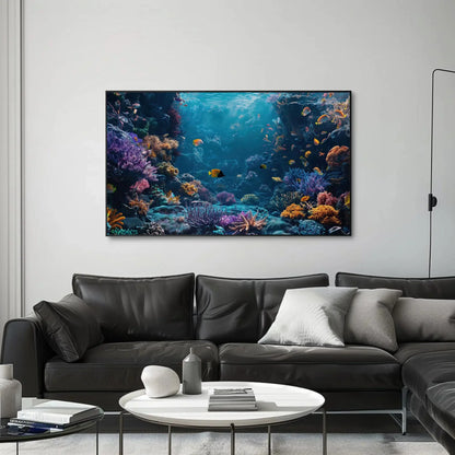 Blue Coral Reef Framed Horizontal Print, Vibrant Ocean Art, Underwater Landscape Canvas, Coastal Wall Decor, Ready to Hang Canvas Gift Wall Art – Canvas Print