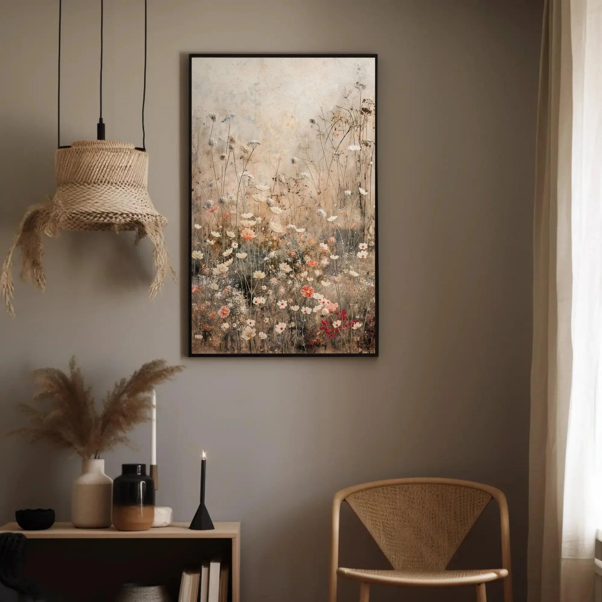 Wildflowers Field Vertical Canvas Print, Rustic Farmhouse Decor, Botanical Wall Art for Nature Lovers, Floral Print for Serene Home Ambiance Wall Art – Canvas Print
