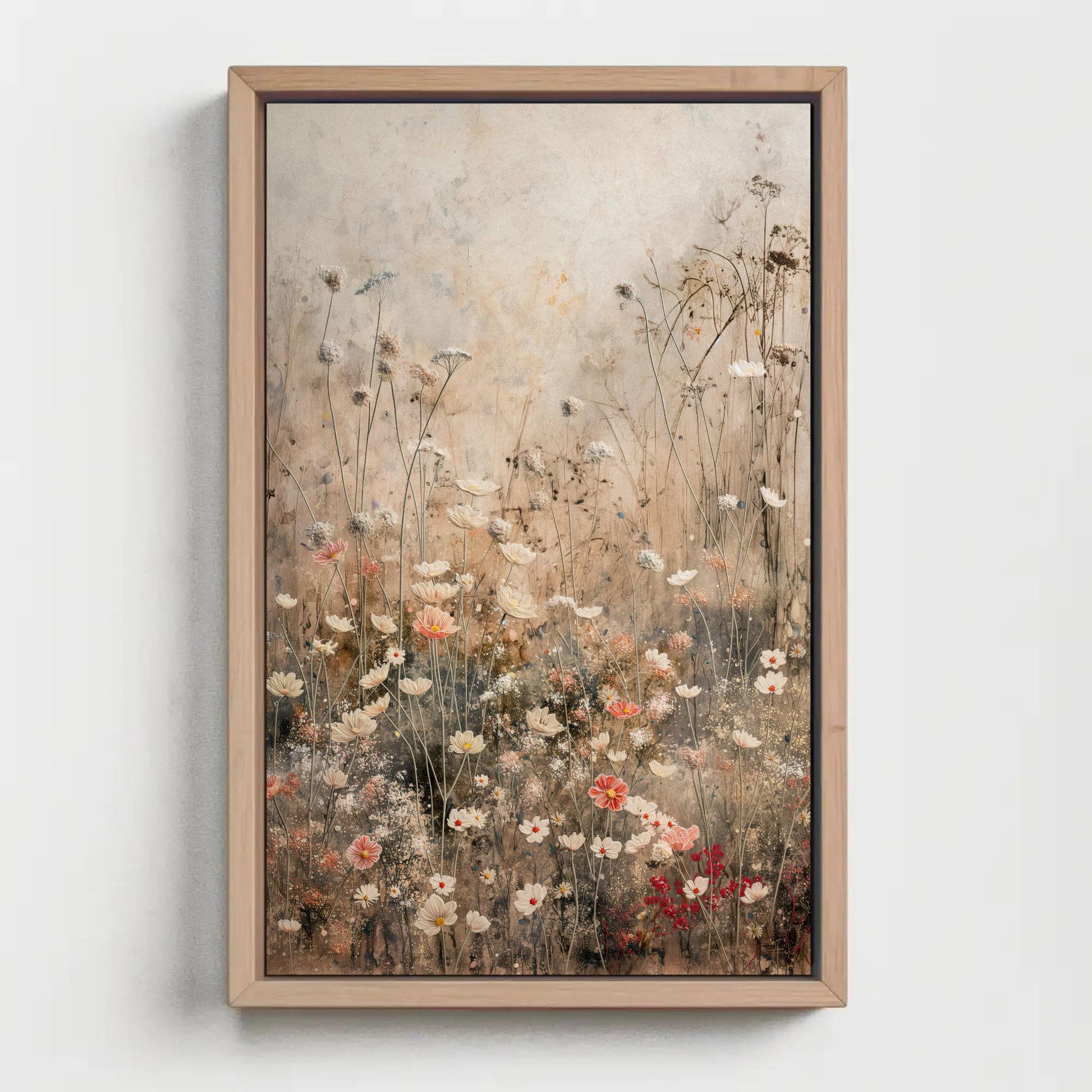 Wildflowers Field Vertical Canvas Print, Rustic Farmhouse Decor, Botanical Wall Art for Nature Lovers, Floral Print for Serene Home Ambiance Wall Art – Canvas Print