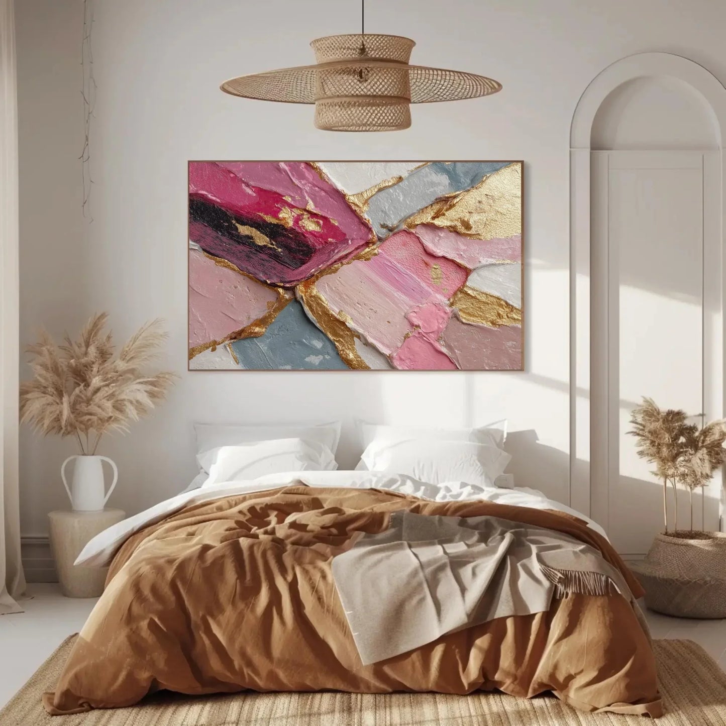 Mocha Rose Gold Art, Geometric Canvas Print, Textured Abstract Wall Art, Modern Luxury Home Decor, Velvet Effect Painting, Chic Statement Wall Art – Canvas Print