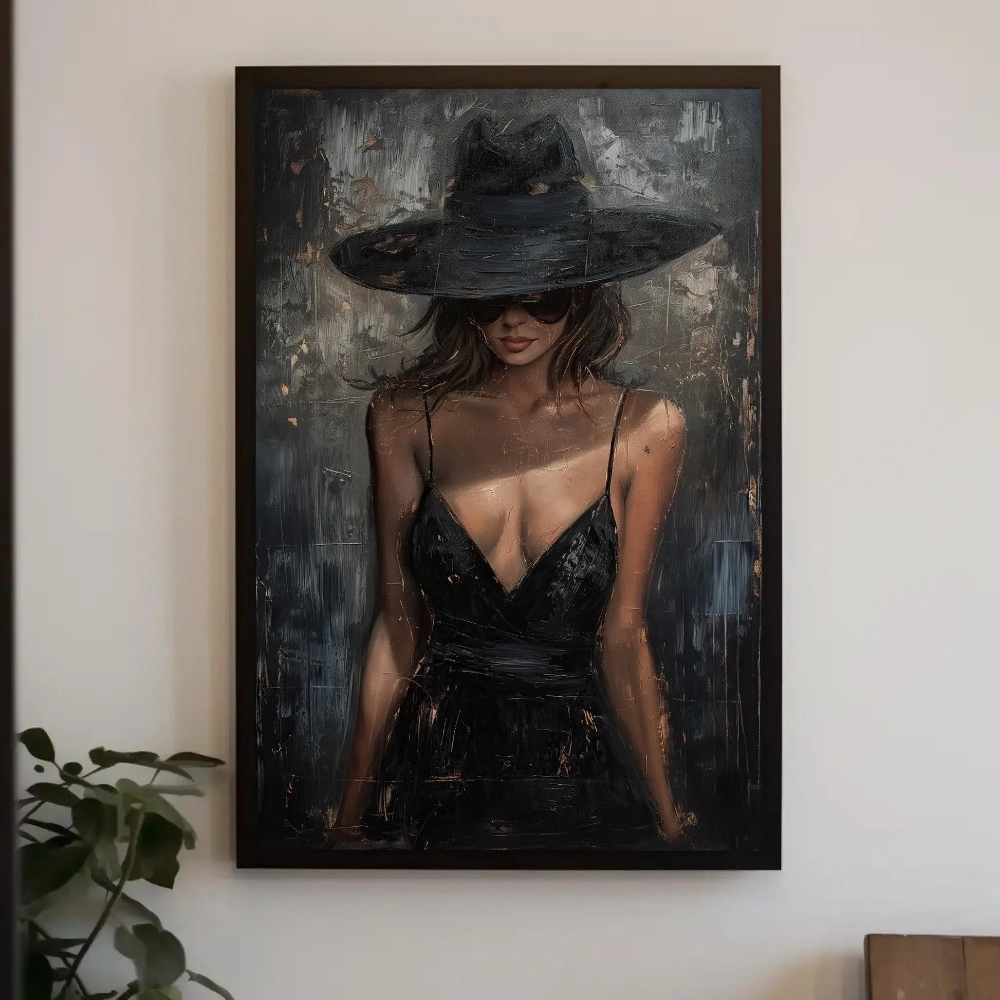 Black Dress Lady Canvas Oil Painting, Framed Print, Elegant Poster Art, Classic Wall Decor, Ready to Hang, For Living Room or Bedroom Wall Art – Canvas Print