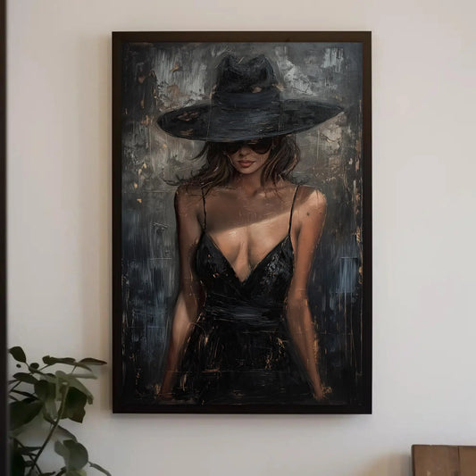 Black Dress Lady Canvas Oil Painting, Framed Print, Elegant Poster Art, Classic Wall Decor, Ready to Hang, For Living Room or Bedroom Wall Art – Canvas Print