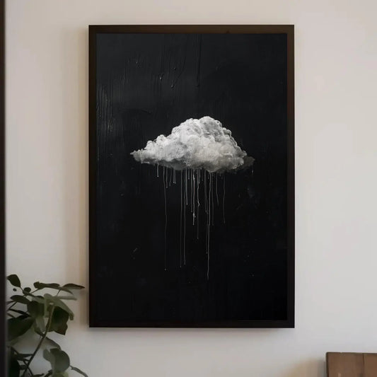 Moody Cloud Drip Painting Canvas Wall Art in Black and White, Modern Abstract Rain Cloud Print for Office or Living Room Decor Wall Art – Canvas Print