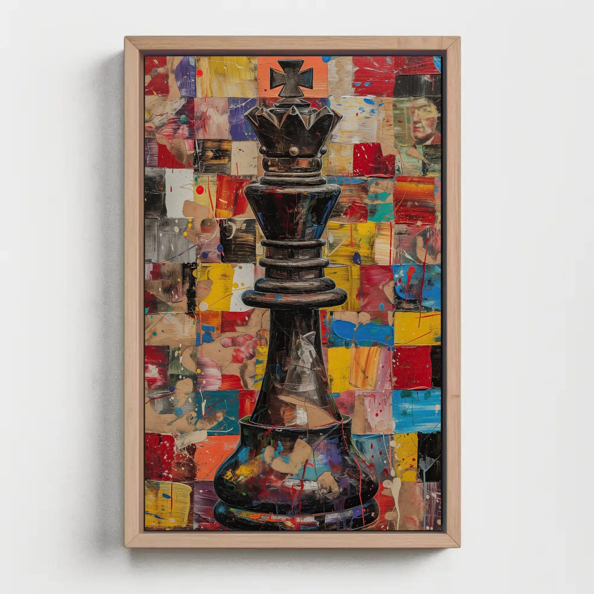 Chess Canvas Wall Art, Chess King Abstract Painting, Man Cave Wall Decor, Framed Poster, Ready To Hang, Gift for Him Wall Art – Canvas Print