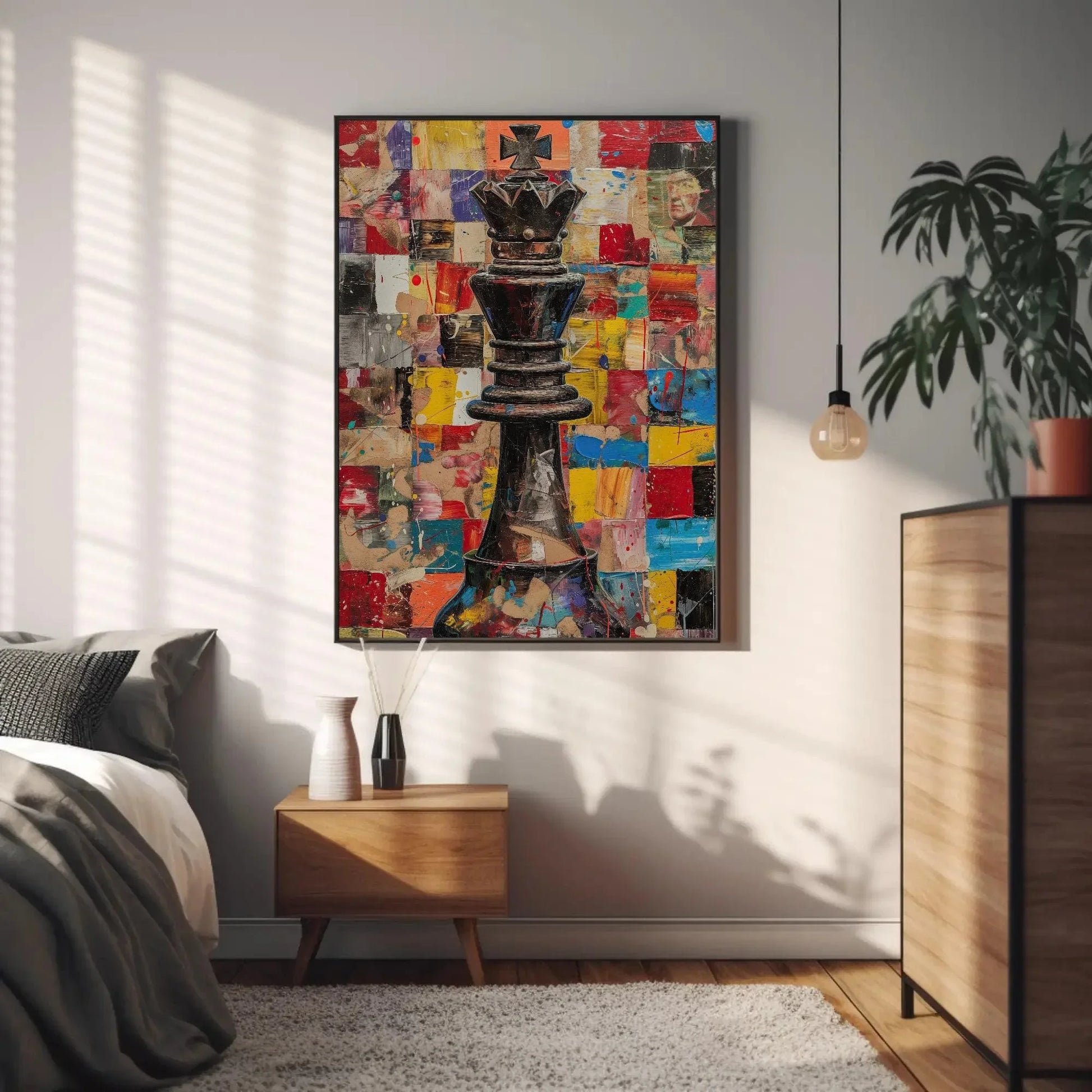 Chess Canvas Wall Art, Chess King Abstract Painting, Man Cave Wall Decor, Framed Poster, Ready To Hang, Gift for Him Wall Art – Canvas Print