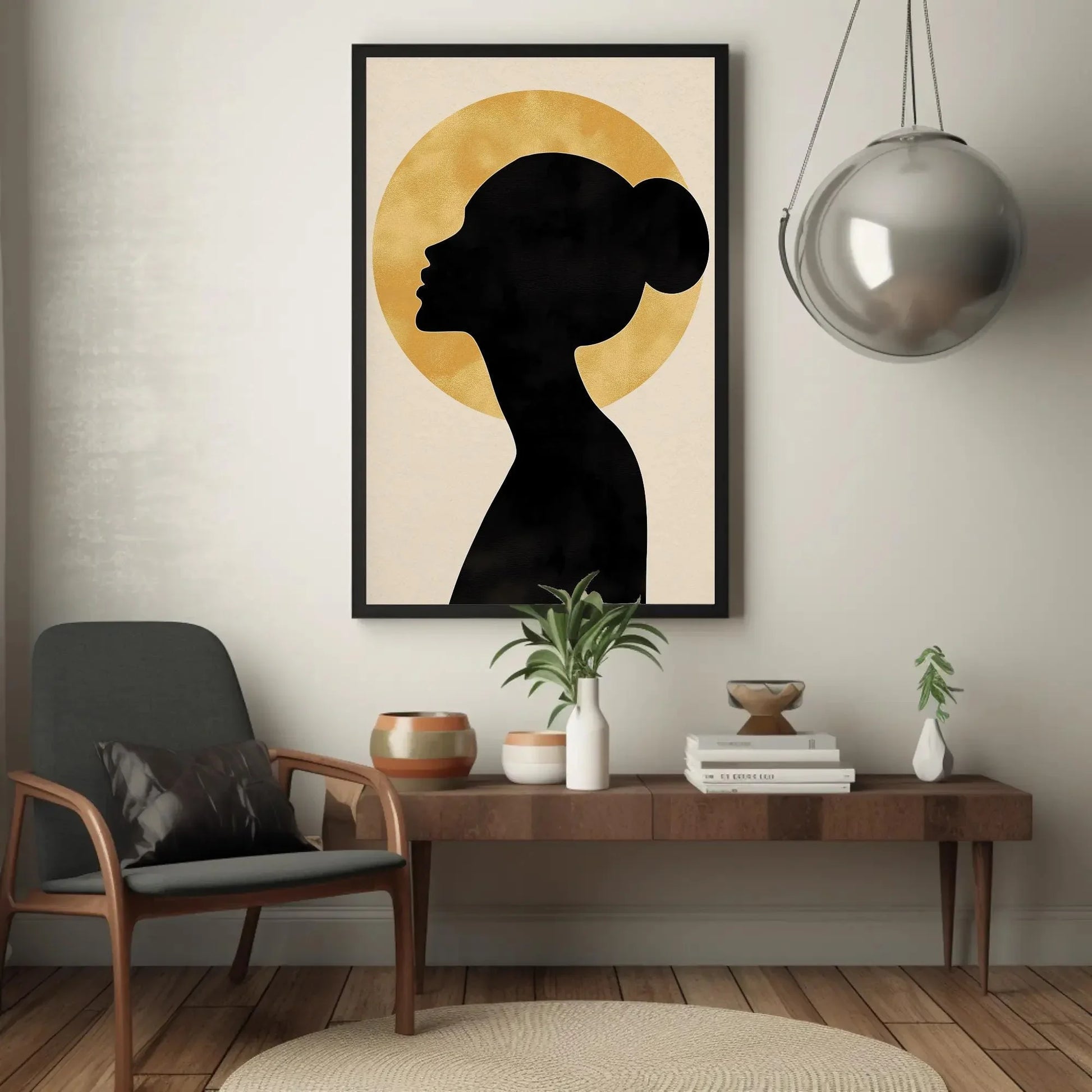 Elegant Woman Silhouette Wall Art - Black and Gold Abstract Canvas Print - Modern Home Decor for Bedroom or Living Room Wall Art – Canvas Print