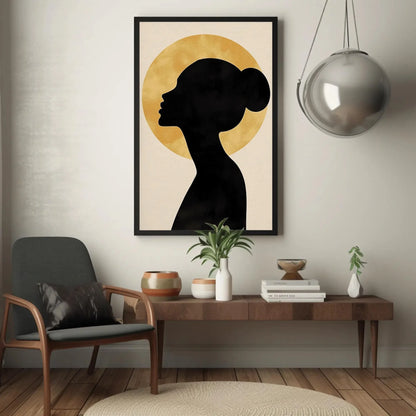 Elegant Woman Silhouette Wall Art - Black and Gold Abstract Canvas Print - Modern Home Decor for Bedroom or Living Room Wall Art – Canvas Print