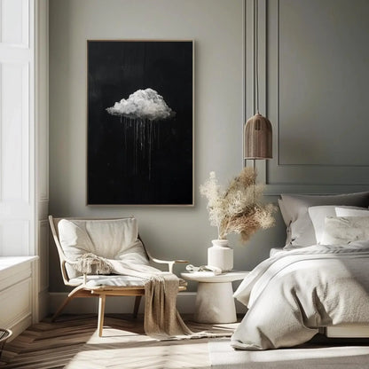 Moody Cloud Drip Painting Canvas Wall Art in Black and White, Modern Abstract Rain Cloud Print for Office or Living Room Decor Wall Art – Canvas Print