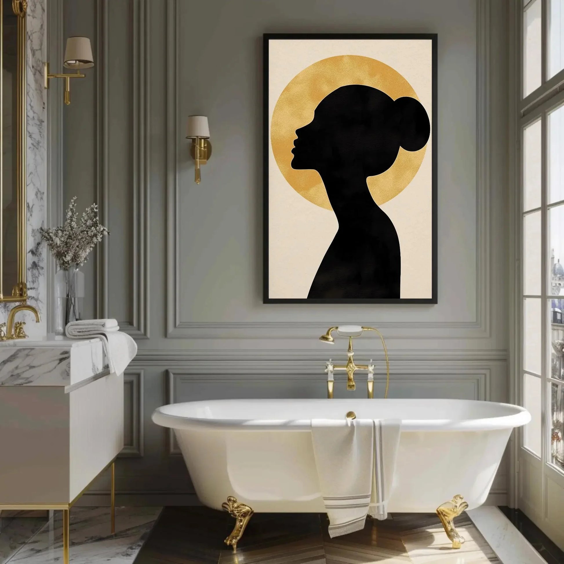 Elegant Woman Silhouette Wall Art - Black and Gold Abstract Canvas Print - Modern Home Decor for Bedroom or Living Room Wall Art – Canvas Print