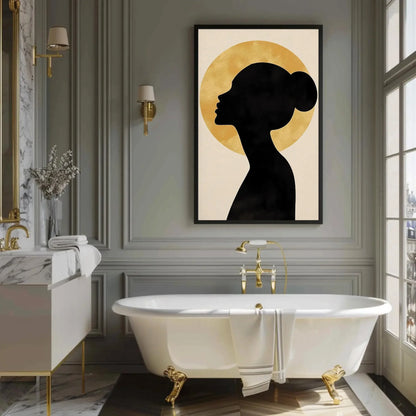 Elegant Woman Silhouette Wall Art - Black and Gold Abstract Canvas Print - Modern Home Decor for Bedroom or Living Room Wall Art – Canvas Print