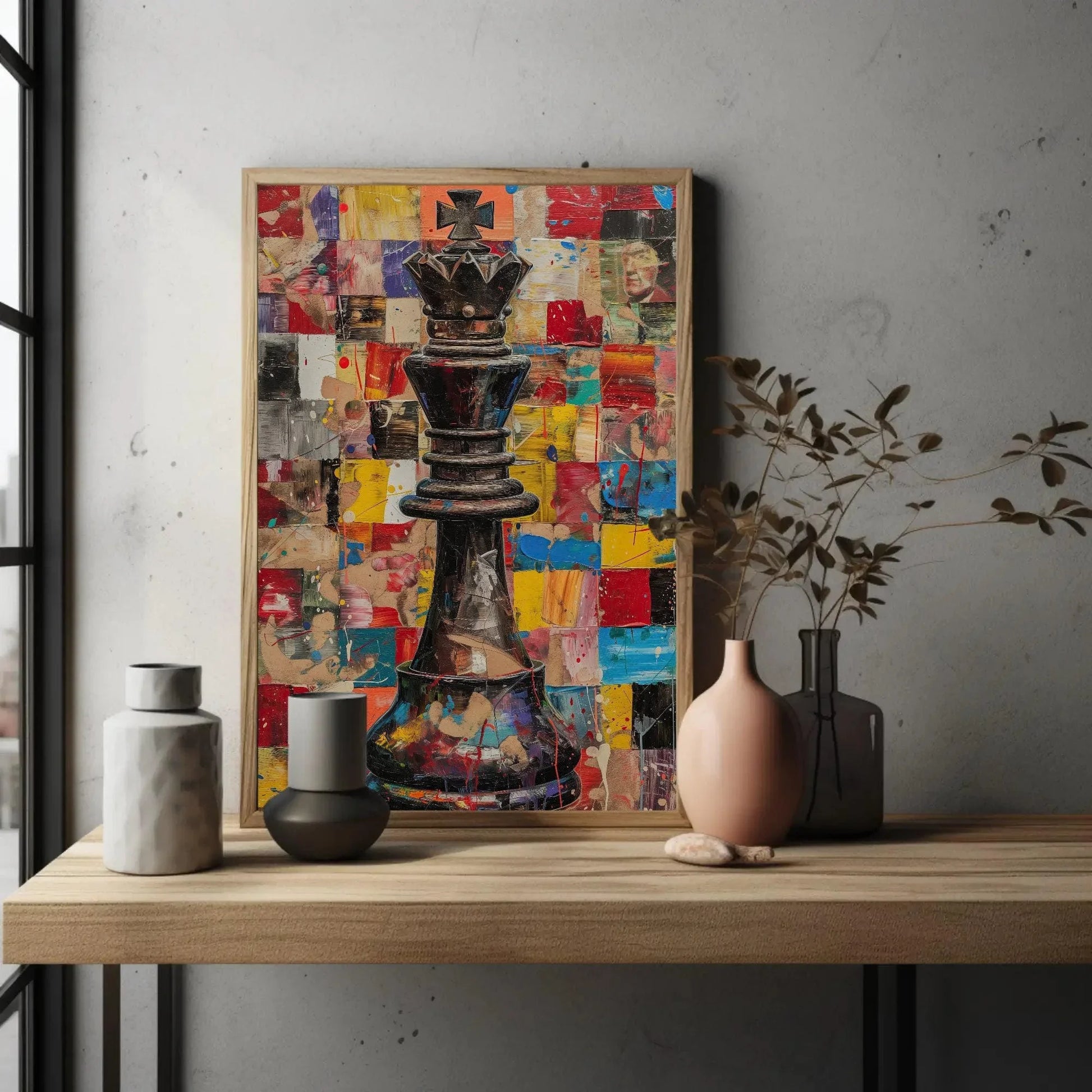 Chess Canvas Wall Art, Chess King Abstract Painting, Man Cave Wall Decor, Framed Poster, Ready To Hang, Gift for Him Wall Art – Canvas Print