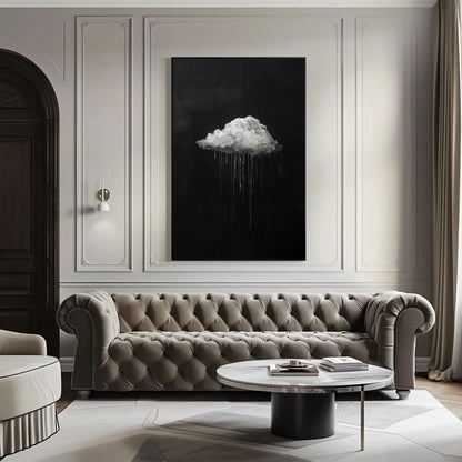 Moody Cloud Drip Painting Canvas Wall Art in Black and White, Modern Abstract Rain Cloud Print for Office or Living Room Decor Wall Art – Canvas Print