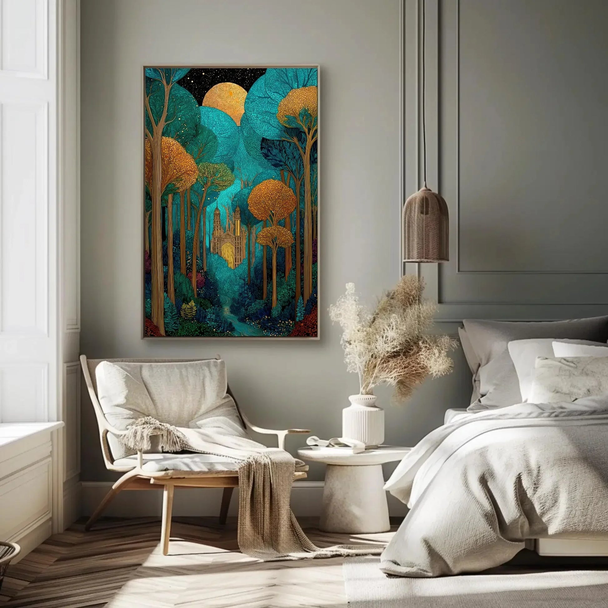 Enchanted Forest Castle Art Print | Mystical Woodland Wall Art | Fairytale Landscape Canvas | Magical Decor Wall Art – Canvas Print