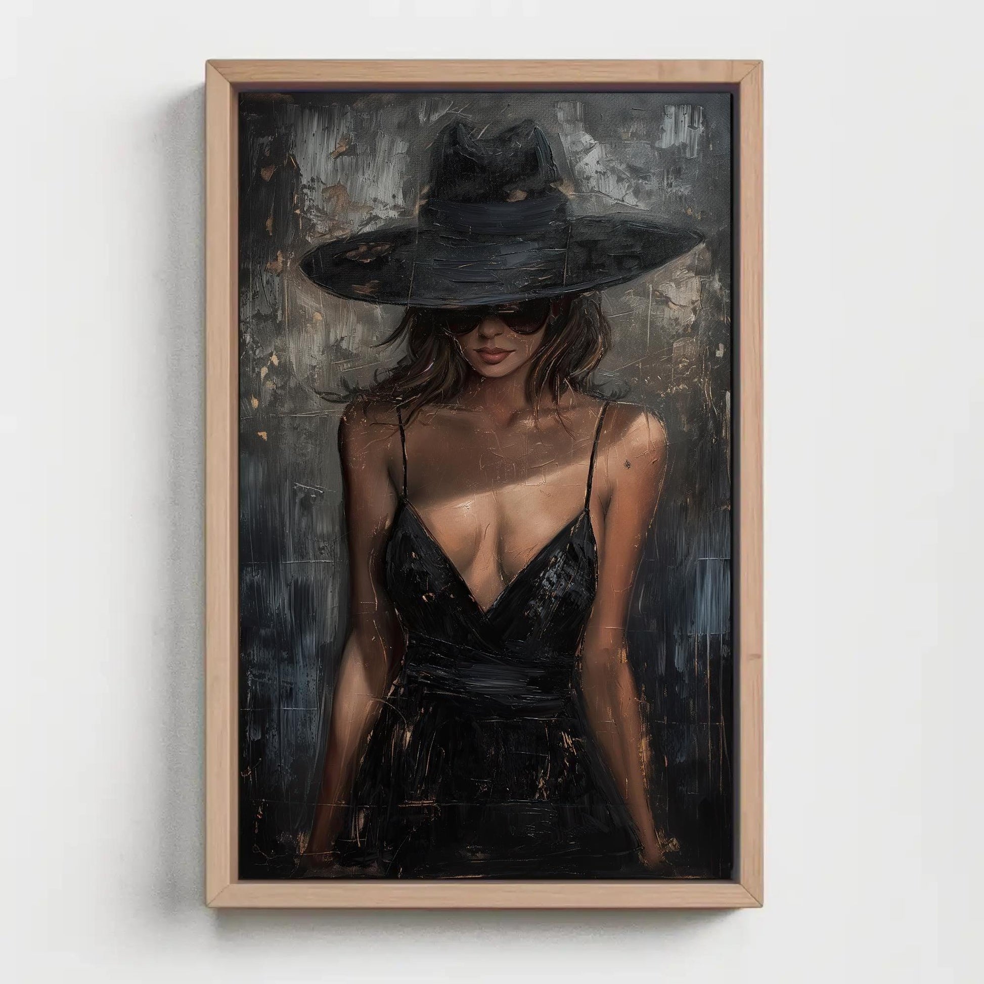 Black Dress Lady Canvas Oil Painting, Framed Print, Elegant Poster Art, Classic Wall Decor, Ready to Hang, For Living Room or Bedroom Wall Art – Canvas Print