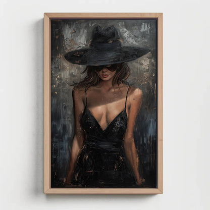 Black Dress Lady Canvas Oil Painting, Framed Print, Elegant Poster Art, Classic Wall Decor, Ready to Hang, For Living Room or Bedroom Wall Art – Canvas Print