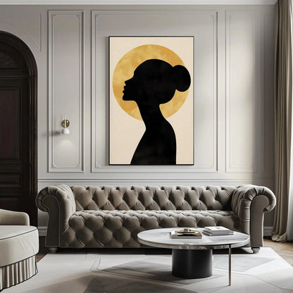 Elegant Woman Silhouette Wall Art - Black and Gold Abstract Canvas Print - Modern Home Decor for Bedroom or Living Room Wall Art – Canvas Print
