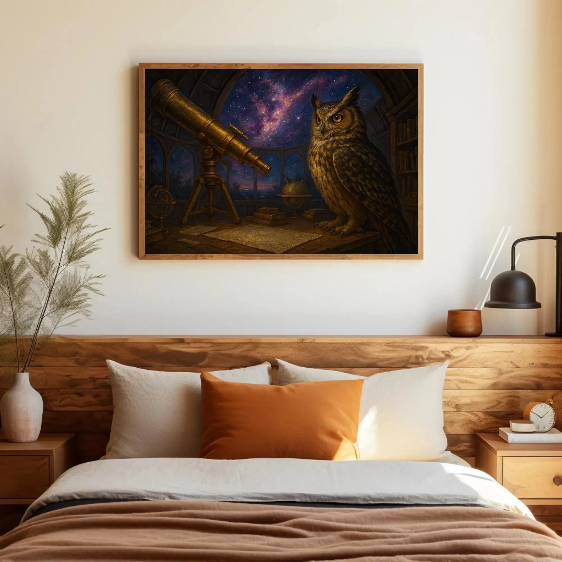 Owl Celestial Observatory Canvas Print | Cosmic Stargazing Wall Art | Dark Academia Space Decor | Magical Owl Giclée Wall Art – Canvas Print