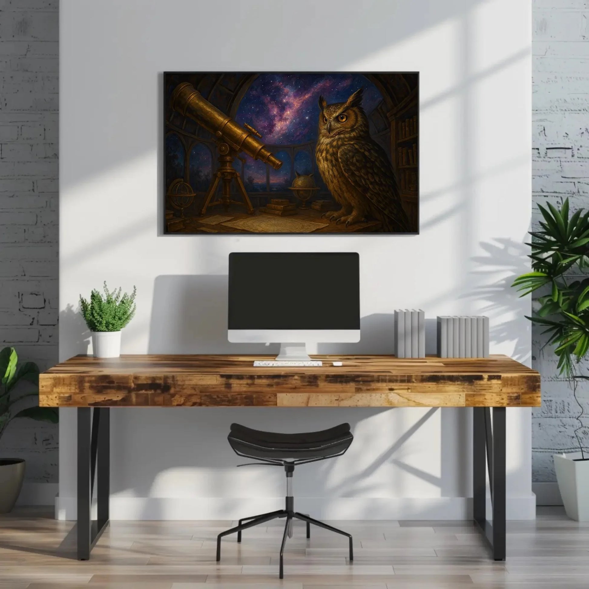 Owl Celestial Observatory Canvas Print | Cosmic Stargazing Wall Art | Dark Academia Space Decor | Magical Owl Giclée Wall Art – Canvas Print