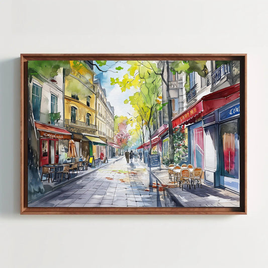 Paris Street Scene Canvas Print, Framed French Art Poster, Charming Wall Decor, Ready to Hang, Perfect for Living Room or Office Wall Art – Canvas Print