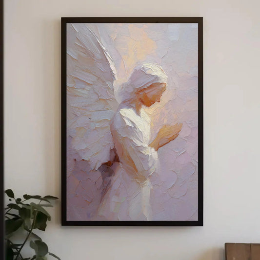 Praying Angel Canvas Art Print, Textured Spiritual Wall Decor, Guardian Angel Painting, Serene Contemplative Artwork, Impasto Religious Gift Wall Art – Canvas Print