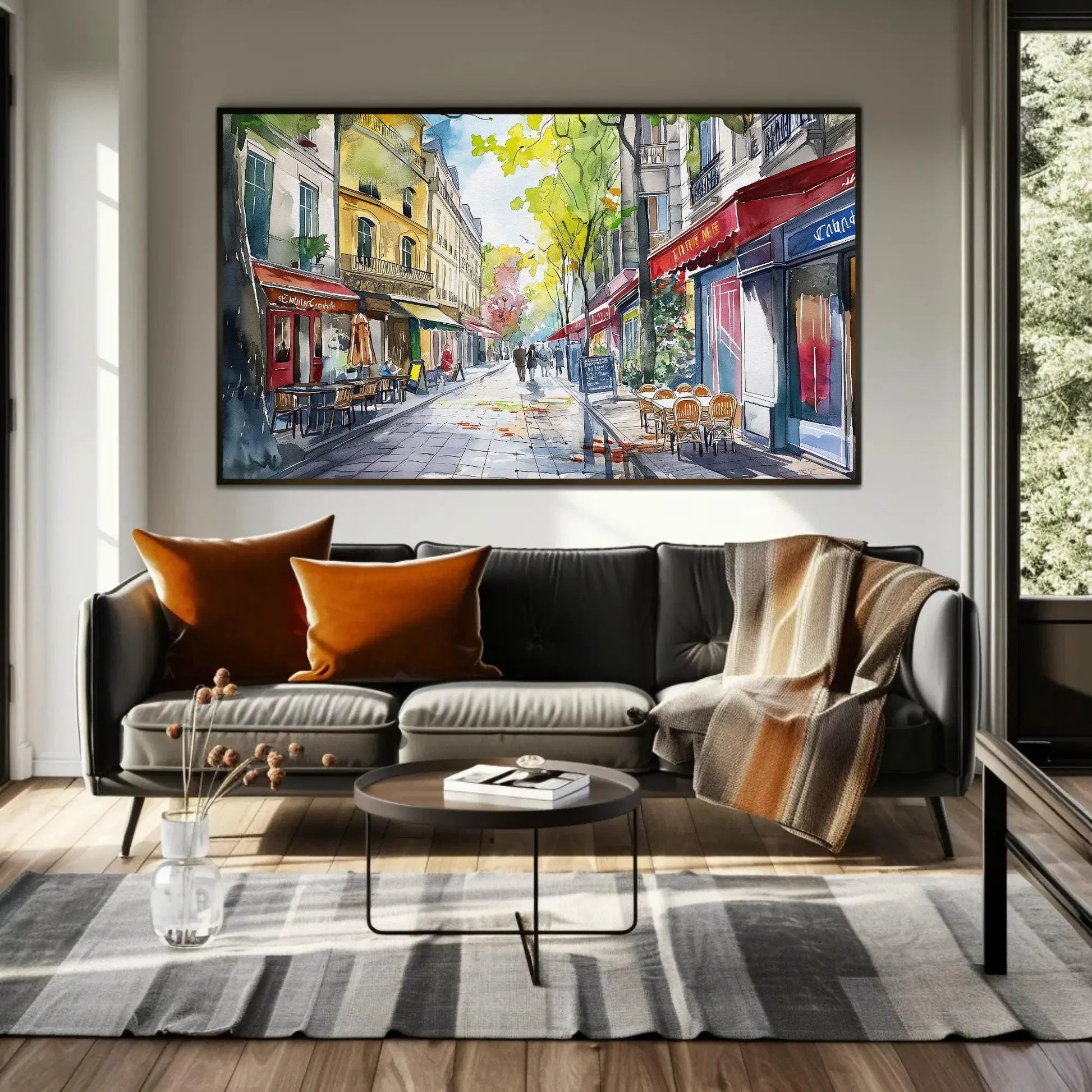 Paris Street Scene Canvas Print, Framed French Art Poster, Charming Wall Decor, Ready to Hang, Perfect for Living Room or Office Wall Art – Canvas Print