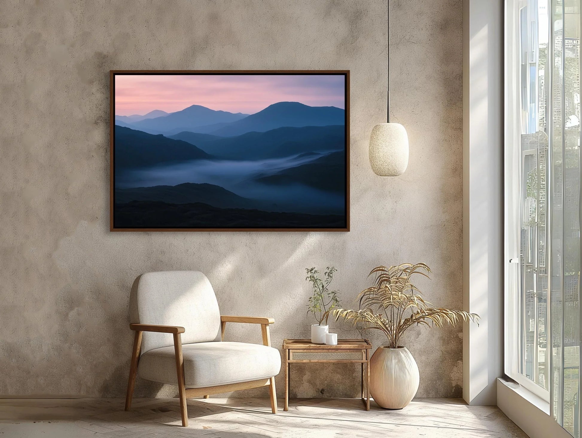 Dawn Hilltop with Misty Mountains Canvas Print | Serene Landscape Wall Art | Framed Nature Decor for Living Room or Bedroom | Ready to Hang Wall Art – Canvas Print