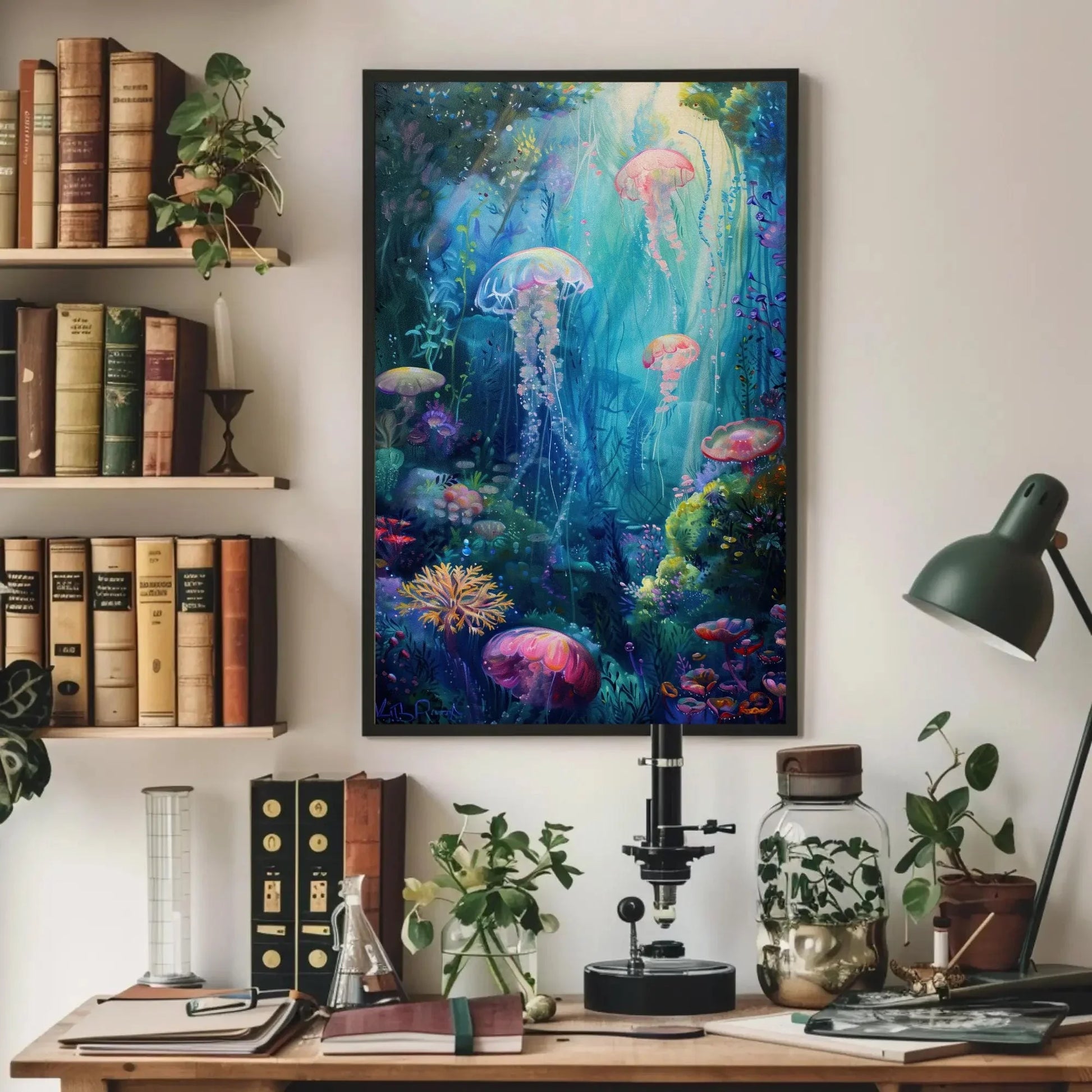 Ethereal Jellyfish and Coral Reef Canvas Print, Dreamy Underwater Oil Painting, Ocean Fantasy Wall Art for Coastal Home or Bedroom Wall Art – Canvas Print