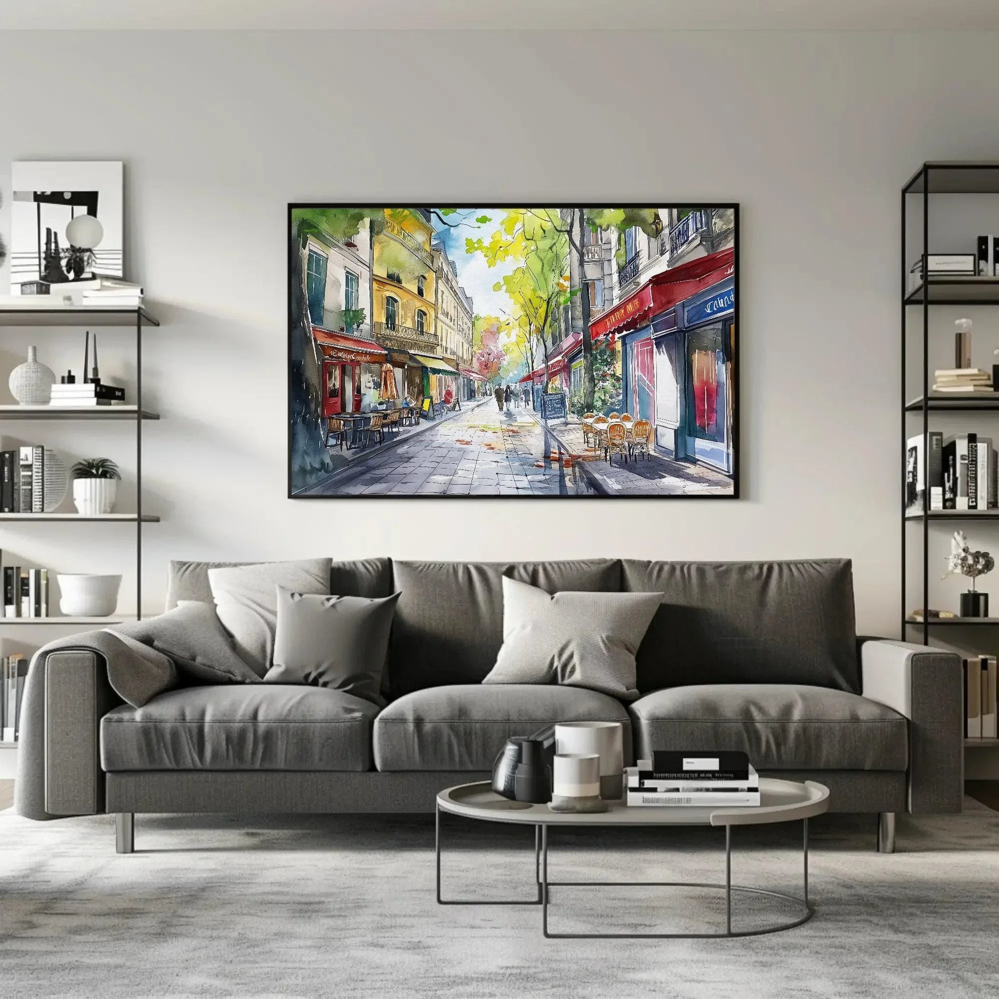 Paris Street Scene Canvas Print, Framed French Art Poster, Charming Wall Decor, Ready to Hang, Perfect for Living Room or Office Wall Art – Canvas Print