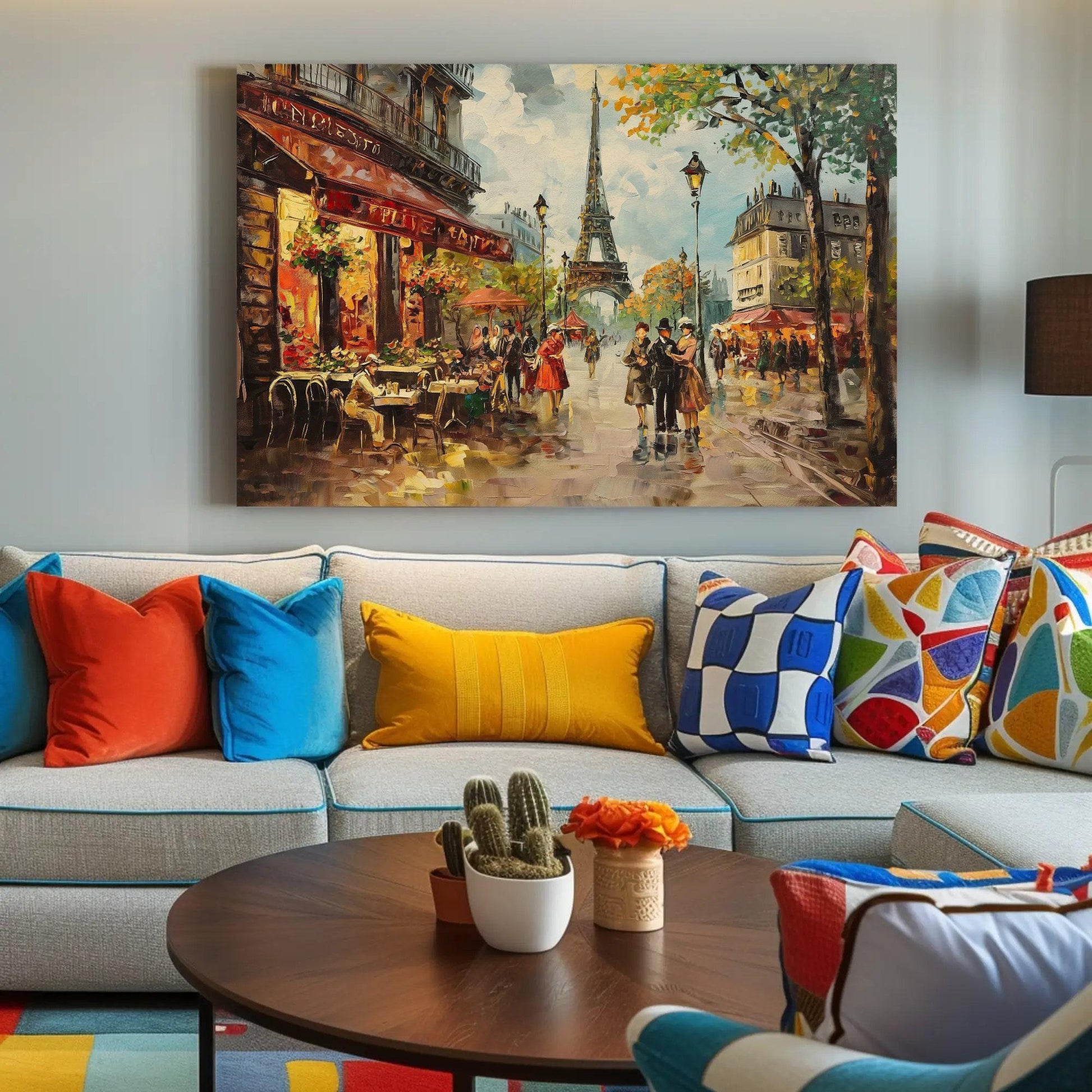 Streets of Paris Painting, French Painting, France Painting, Paris Romantic Canvas Print, Eiffel Tower Print, Canvas Framed Ready To Hang Wall Art – Canvas Print