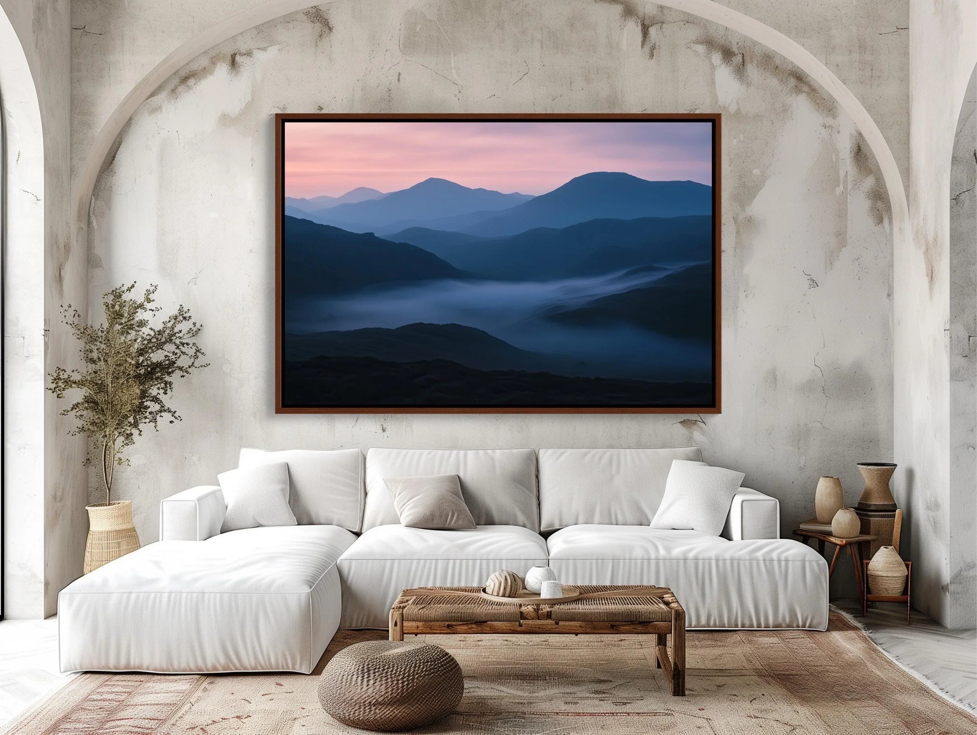 Dawn Hilltop with Misty Mountains Canvas Print | Serene Landscape Wall Art | Framed Nature Decor for Living Room or Bedroom | Ready to Hang Wall Art – Canvas Print