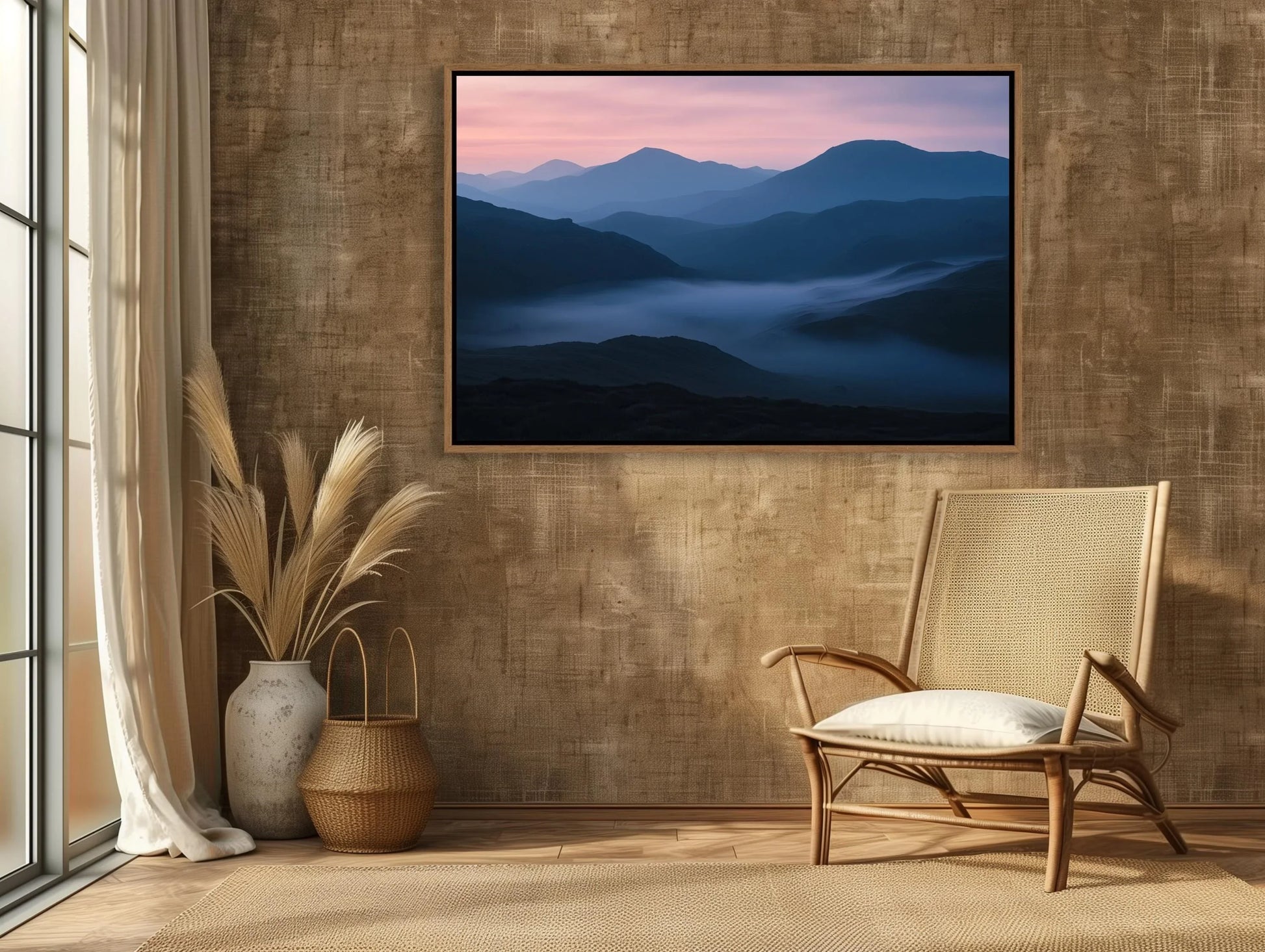 Dawn Hilltop with Misty Mountains Canvas Print | Serene Landscape Wall Art | Framed Nature Decor for Living Room or Bedroom | Ready to Hang Wall Art – Canvas Print