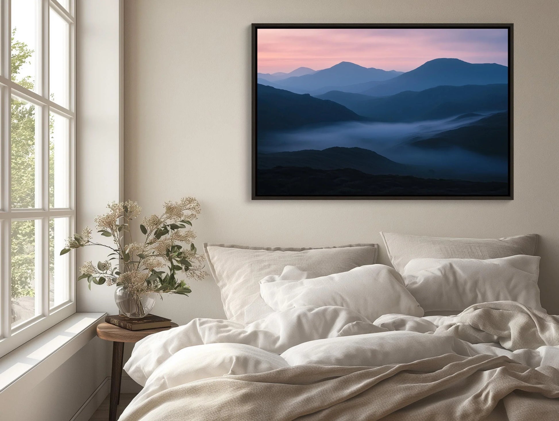 Dawn Hilltop with Misty Mountains Canvas Print | Serene Landscape Wall Art | Framed Nature Decor for Living Room or Bedroom | Ready to Hang Wall Art – Canvas Print