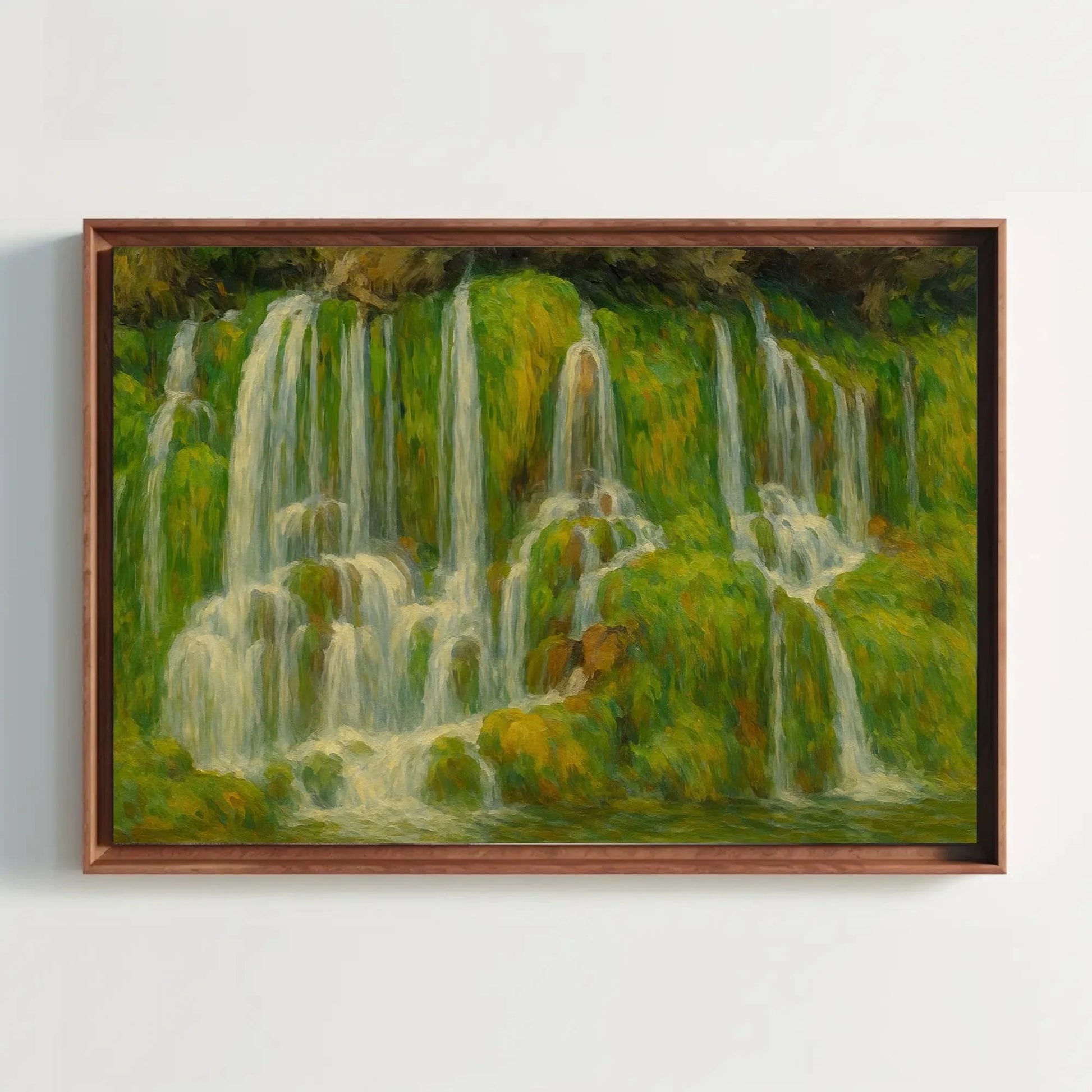 Green Moss Waterfall Canvas Wall Art for Spa Bathroom or Relaxing Zen Room – Serene Nature Landscape Painting on High Quality Canvas Wall Art – Canvas Print