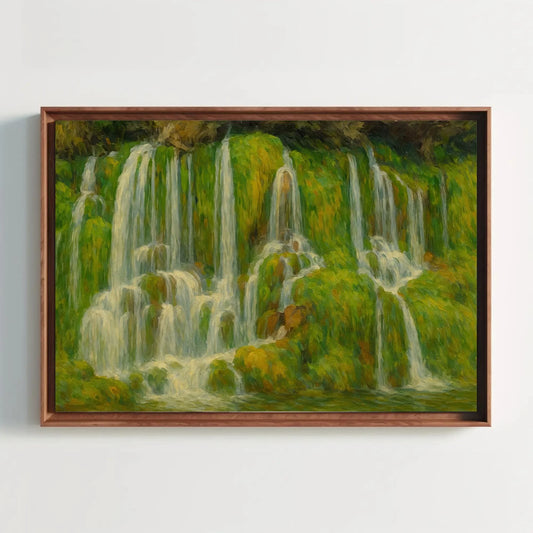 Green Moss Waterfall Canvas Wall Art for Spa Bathroom or Relaxing Zen Room – Serene Nature Landscape Painting on High Quality Canvas Wall Art – Canvas Print
