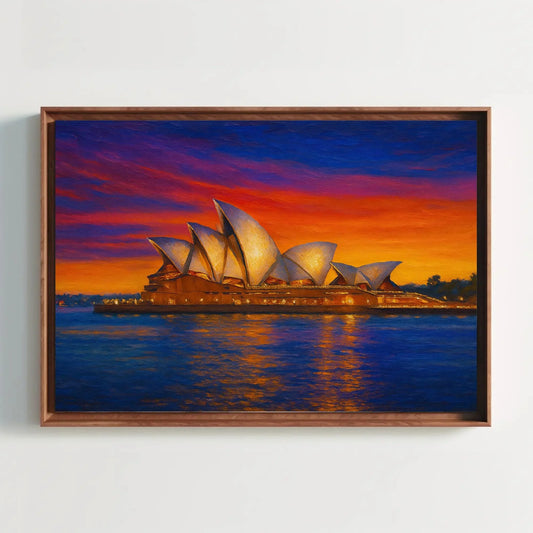 Sydney Opera House Sunset – Vibrant Australia Harbor Scene Canvas – Iconic Landmark Cityscape Painting for Modern Wall Decor Wall Art – Canvas Print