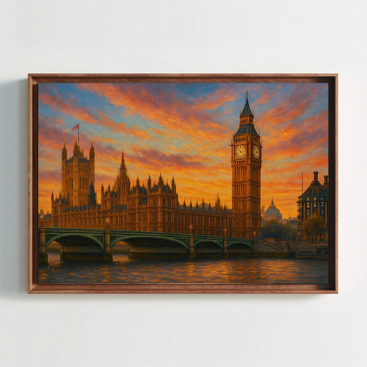 Big Ben London Canvas Print – Westminster Palace Sunset Painting – UK Cityscape Wall Art for Travel Lover Home Decoration Wall Art – Canvas Print
