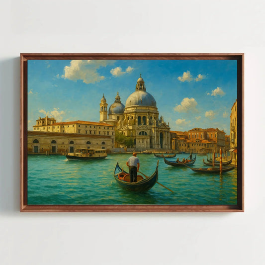 Venice Grand Canal Gondola Ride Wall Art Canvas Print with Italian Architecture and Boats on Blue Water for Romantic Europe Home De Wall Art – Canvas Print