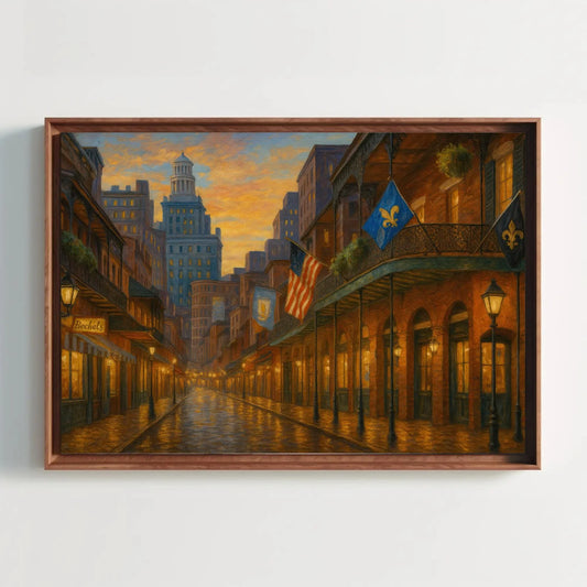 New Orleans French Quarter balcony street view canvas wall art print for jazz themed room kitchen or travel inspired home decor Wall Art – Canvas Print