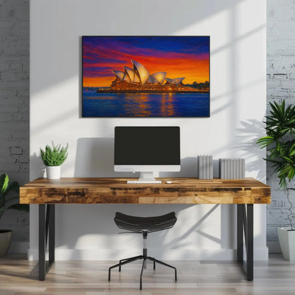 Sydney Opera House Sunset – Vibrant Australia Harbor Scene Canvas – Iconic Landmark Cityscape Painting for Modern Wall Decor Wall Art – Canvas Print