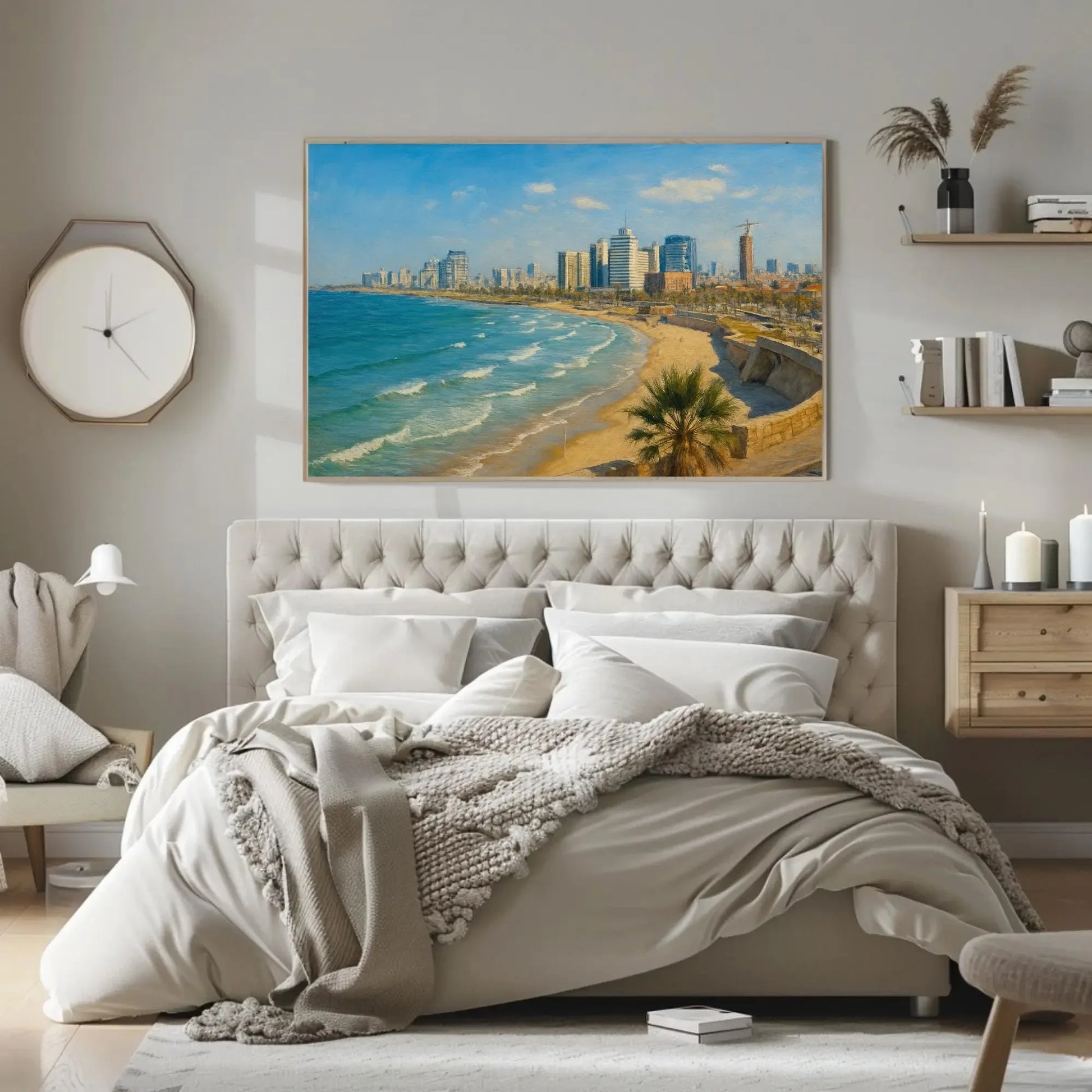 Tel Aviv Israel beach skyline canvas wall art modern cityscape painting for office or living room coastal decor Mediterranean print Wall Art – Canvas Print