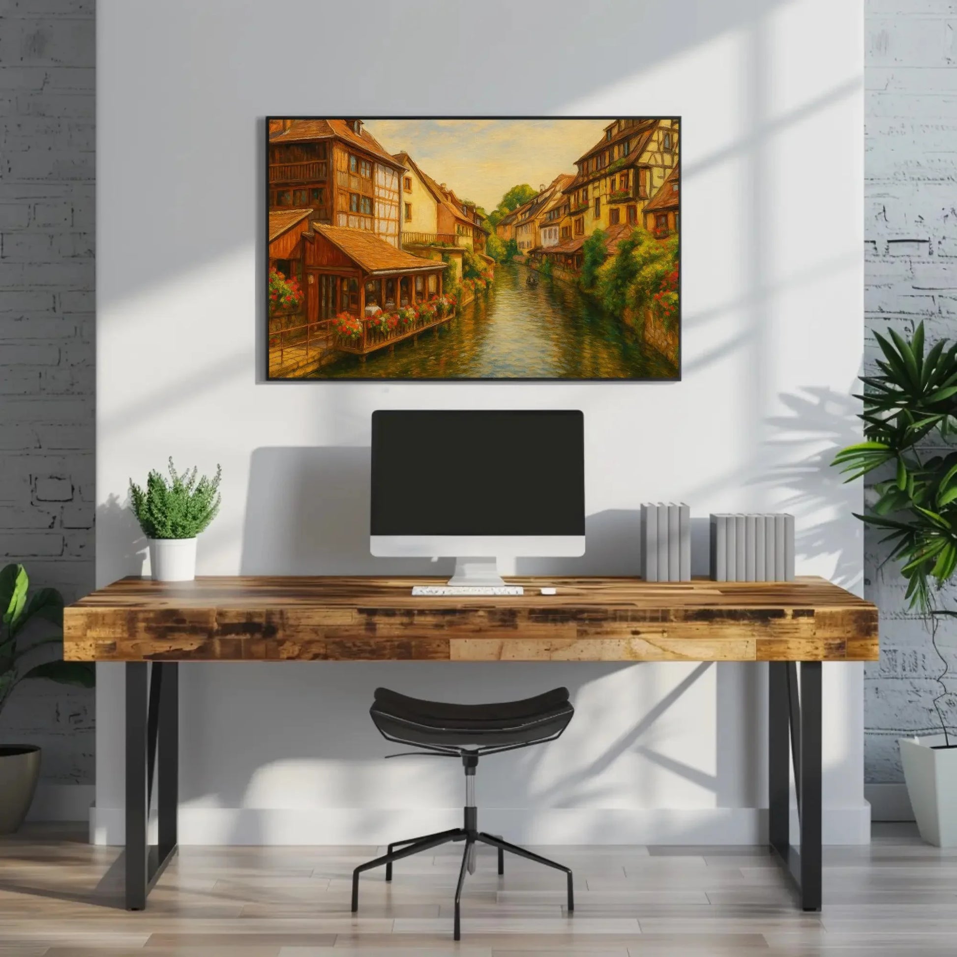 Colmar France Little Venice canal view canvas painting wall art print for French country living room kitchen or travel themed decor Wall Art – Canvas Print