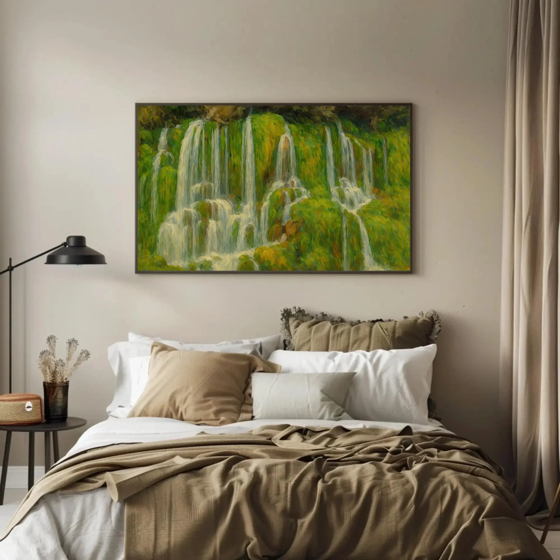 Green Moss Waterfall Canvas Wall Art for Spa Bathroom or Relaxing Zen Room – Serene Nature Landscape Painting on High Quality Canvas Wall Art – Canvas Print