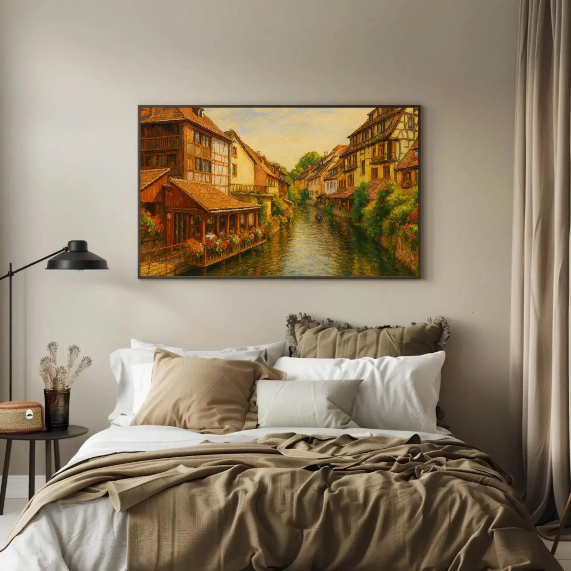 Colmar France Little Venice canal view canvas painting wall art print for French country living room kitchen or travel themed decor Wall Art – Canvas Print