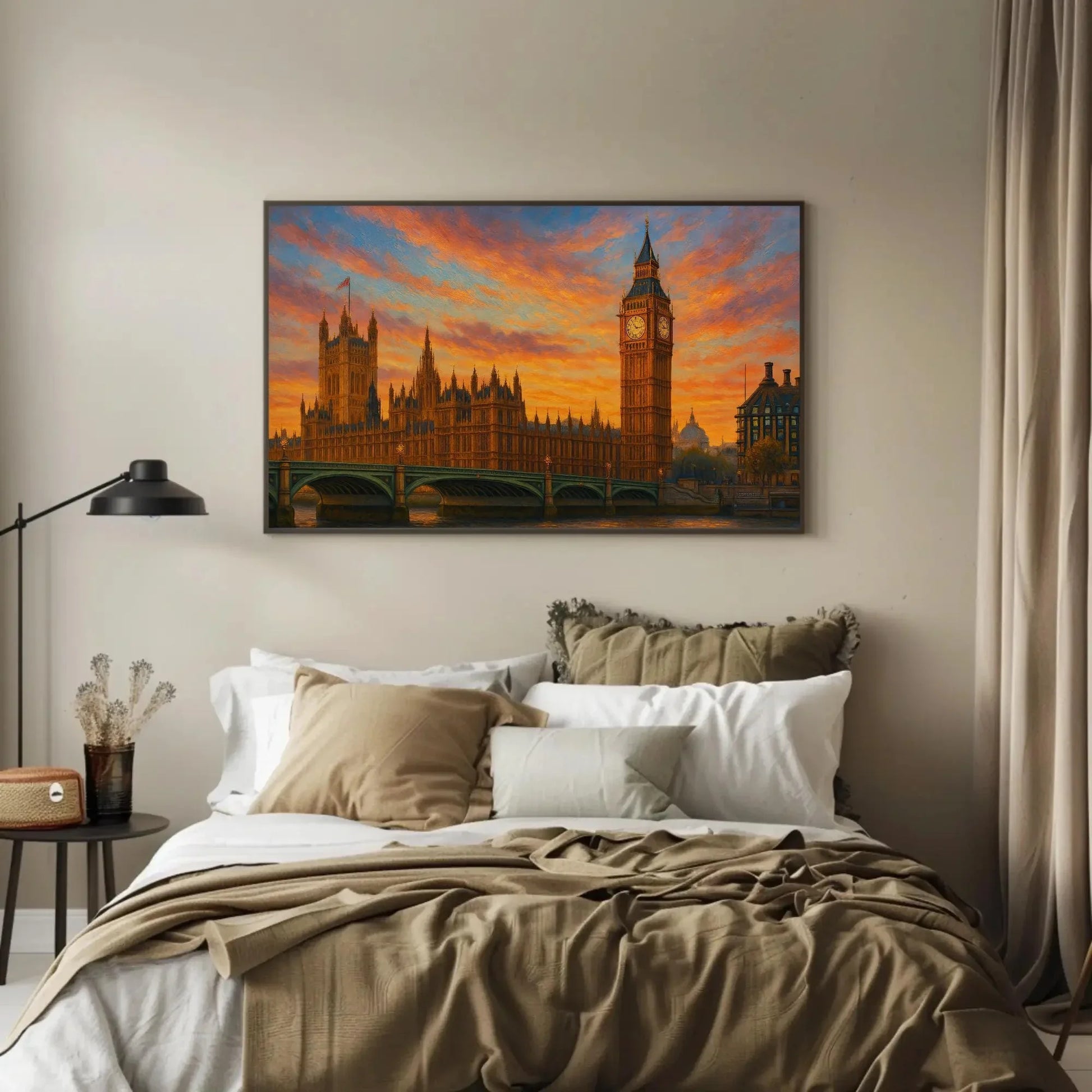 Big Ben London Canvas Print – Westminster Palace Sunset Painting – UK Cityscape Wall Art for Travel Lover Home Decoration Wall Art – Canvas Print