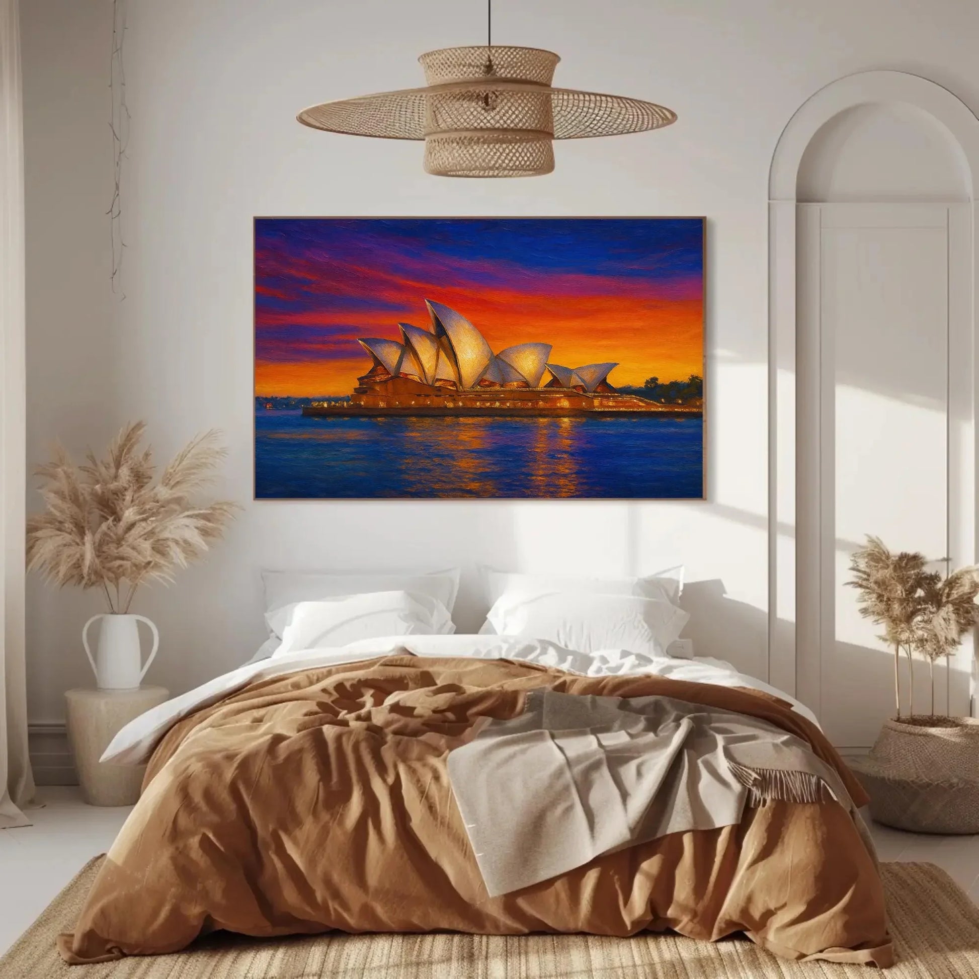 Sydney Opera House Sunset – Vibrant Australia Harbor Scene Canvas – Iconic Landmark Cityscape Painting for Modern Wall Decor Wall Art – Canvas Print