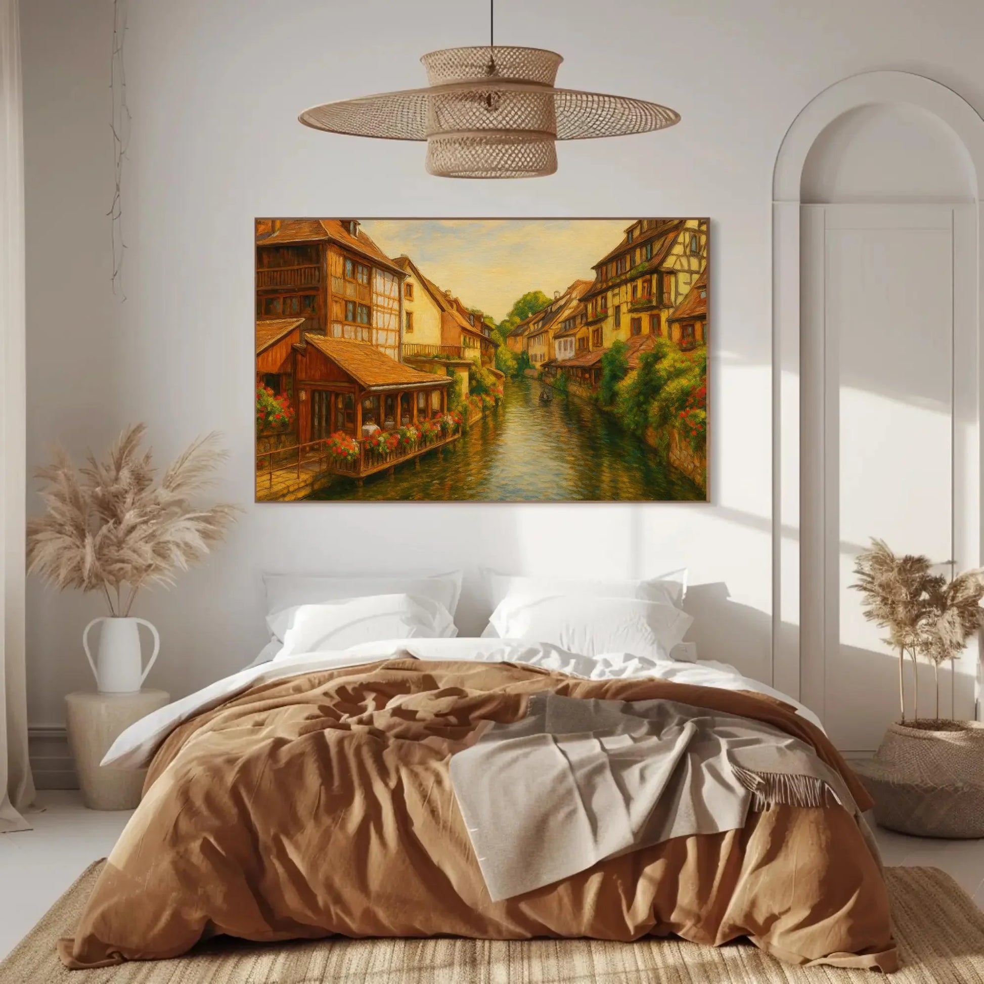 Colmar France Little Venice canal view canvas painting wall art print for French country living room kitchen or travel themed decor Wall Art – Canvas Print