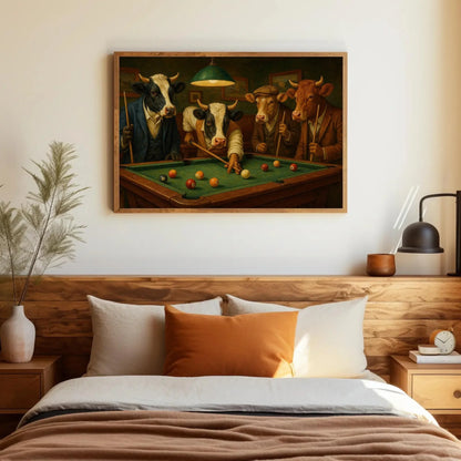 Cows Playing Pool Canvas Print Humorous Animal Billiards Painting with Dressed Cows Funny Farmhouse Wall Art for Bar or Game Room Wall Art – Canvas Print