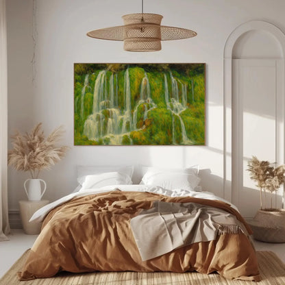 Green Moss Waterfall Canvas Wall Art for Spa Bathroom or Relaxing Zen Room – Serene Nature Landscape Painting on High Quality Canvas Wall Art – Canvas Print