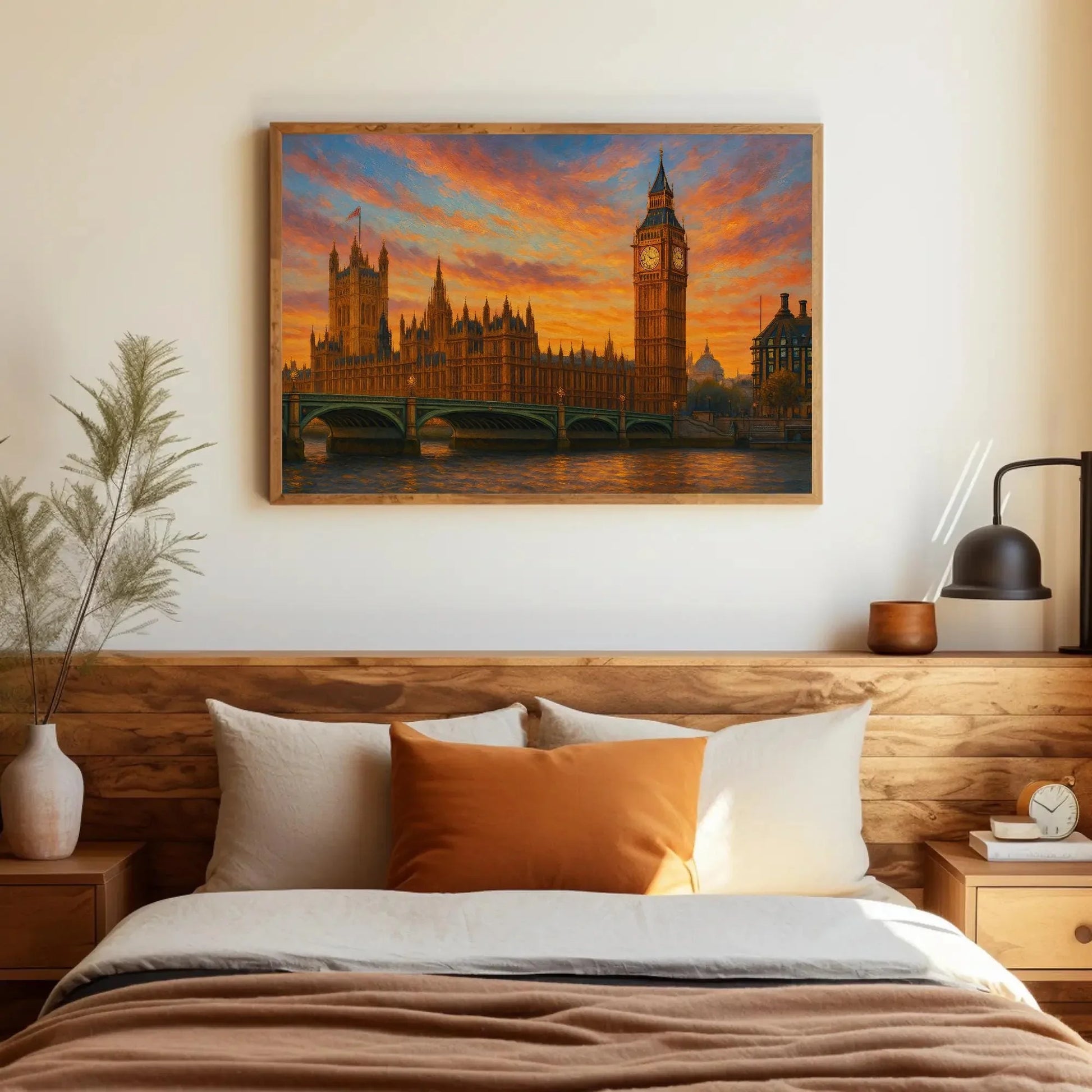 Big Ben London Canvas Print – Westminster Palace Sunset Painting – UK Cityscape Wall Art for Travel Lover Home Decoration Wall Art – Canvas Print